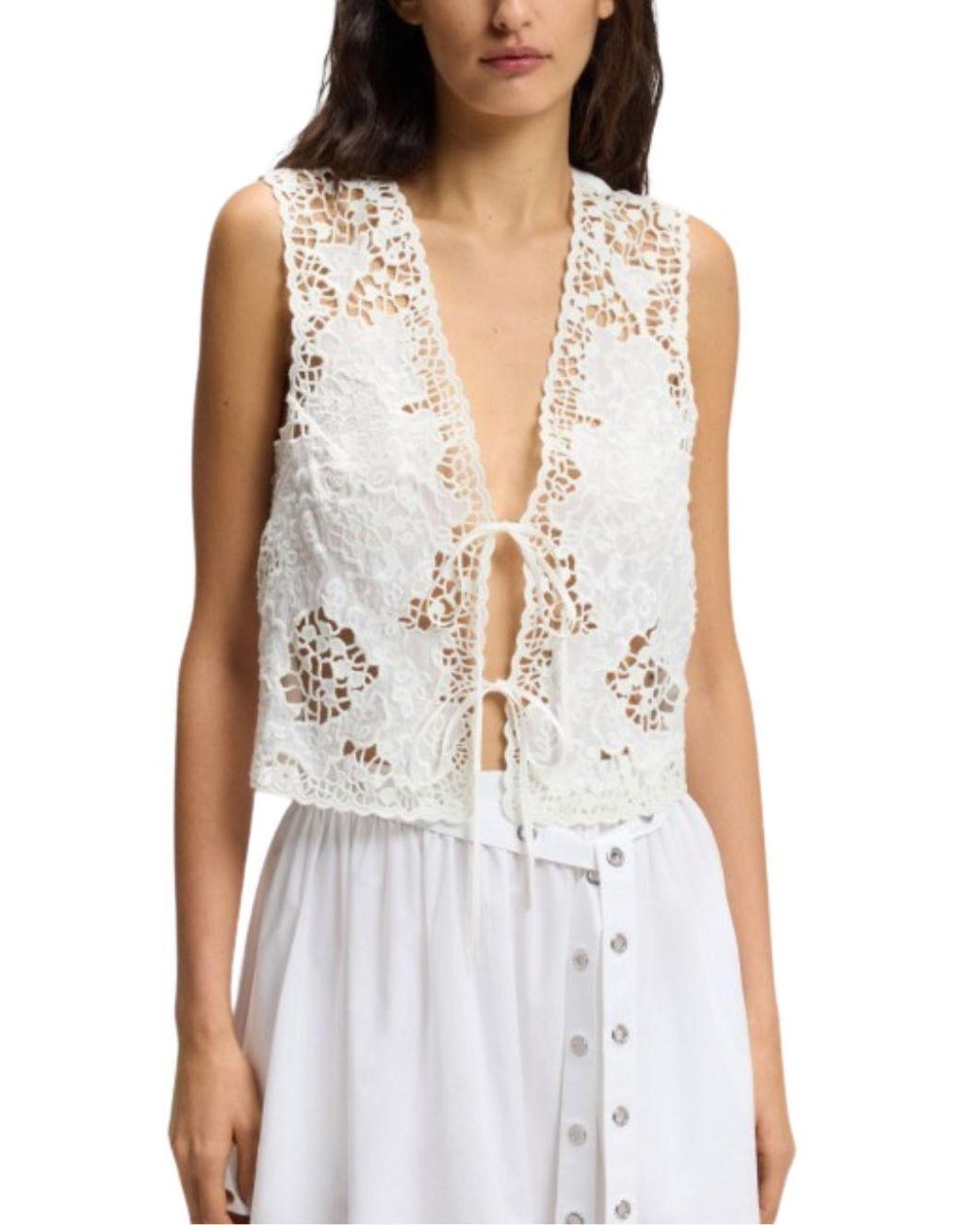 Boss White Lace Tie-Fastening Top