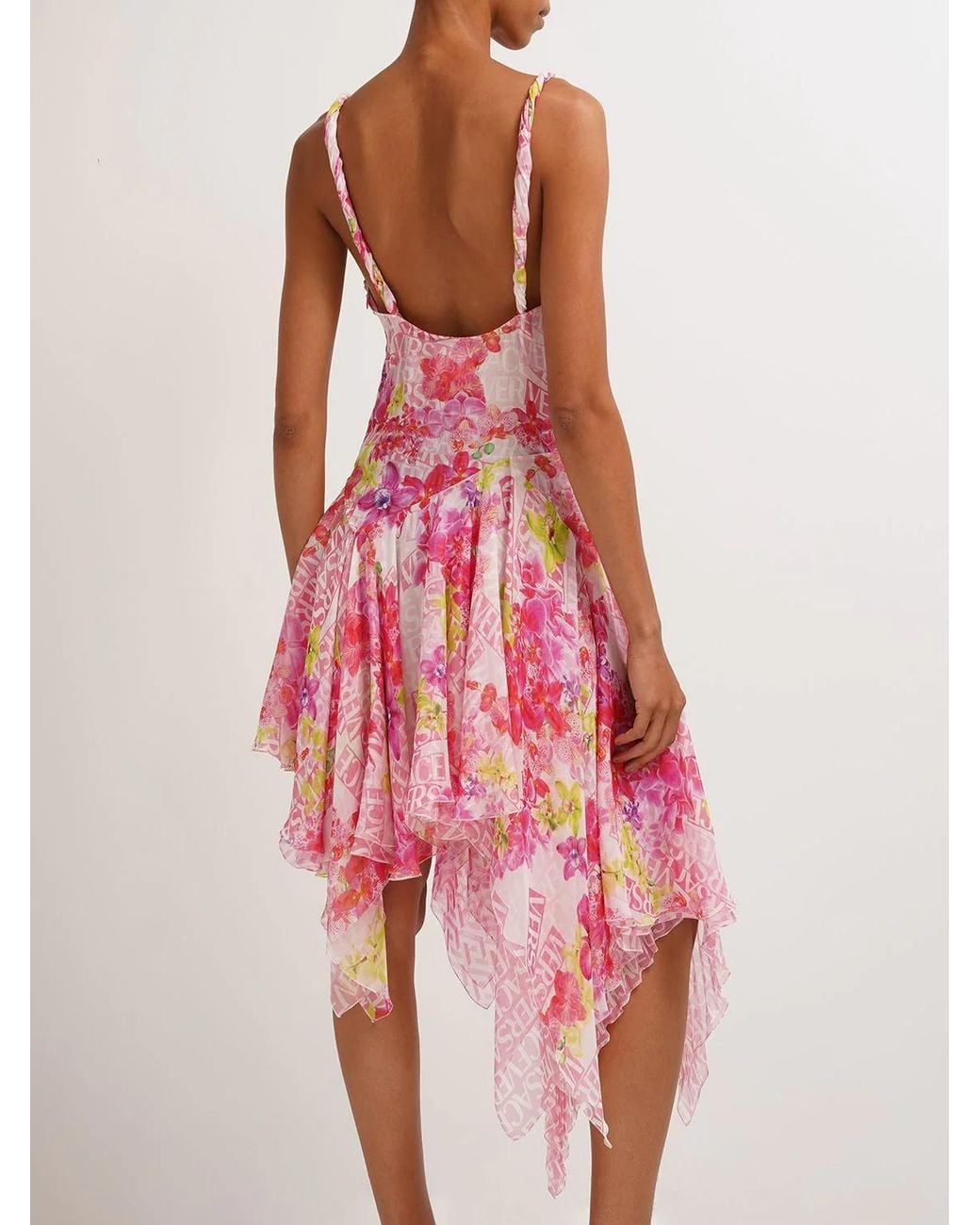 Versace Red Orchid Print Mini Dress