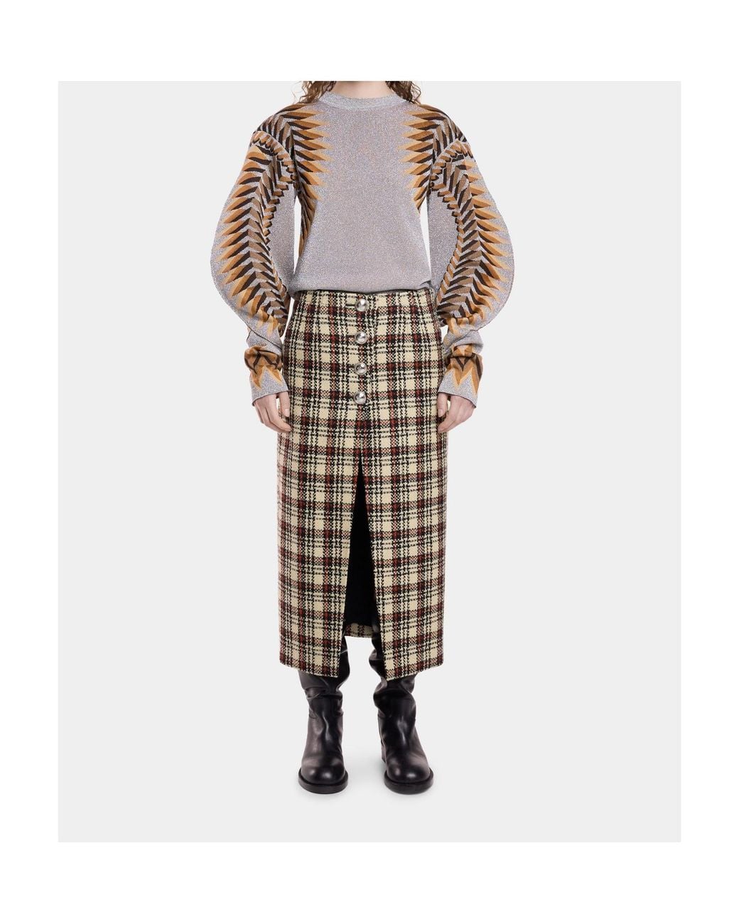 Rabanne Brown Long-Sleeved Lurex Jacquard Jumper