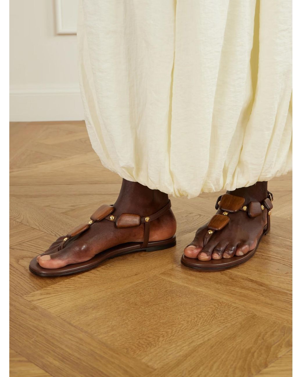 Gianvito Rossi Brown Embellished Leather Flat Sandals