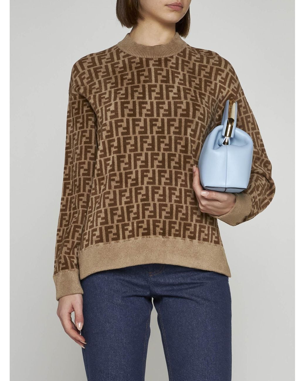 Fendi Brown Ff Pattern Crewneck Jumper
