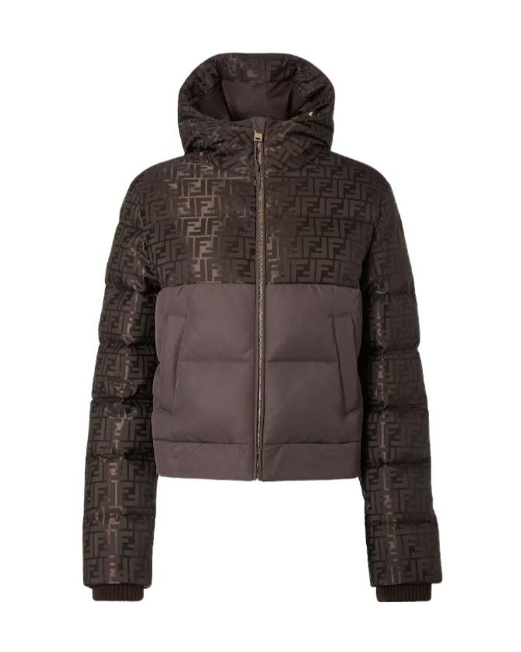 Fendi Brown Ff Jacquard Hooded Padded Jacket