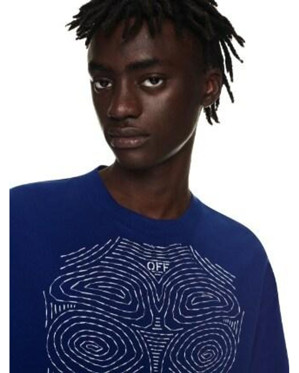 Off-White c/o Virgil Abloh Blue Logo Embroidered Crewneck T-Shirt for men