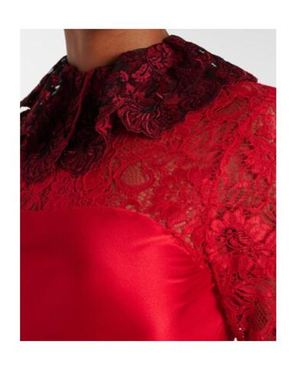 Rodarte Red Lace-Trimmed Silk-Blend Satin Gown