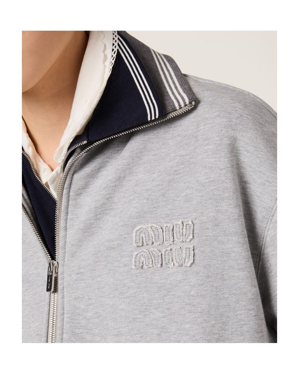 Miu Miu Gray Zip-Up Oversized Sweatshirt