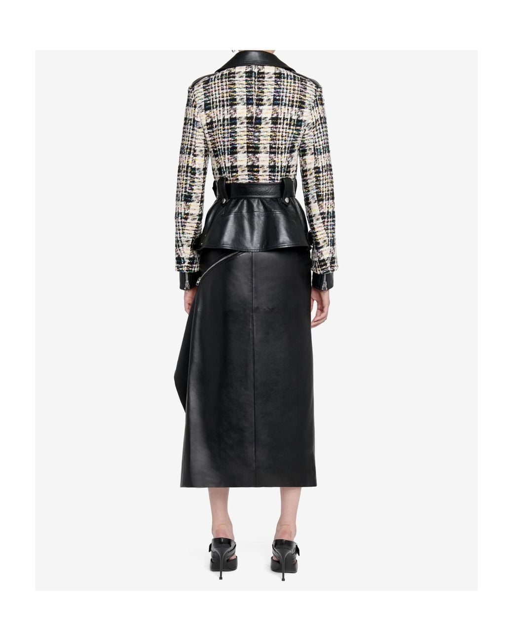 McQueen Black Belted Side-Slit Midi Skirt
