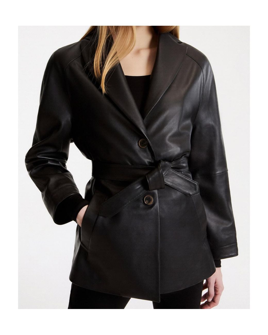 Marella Black Button-Front Leather Jacket