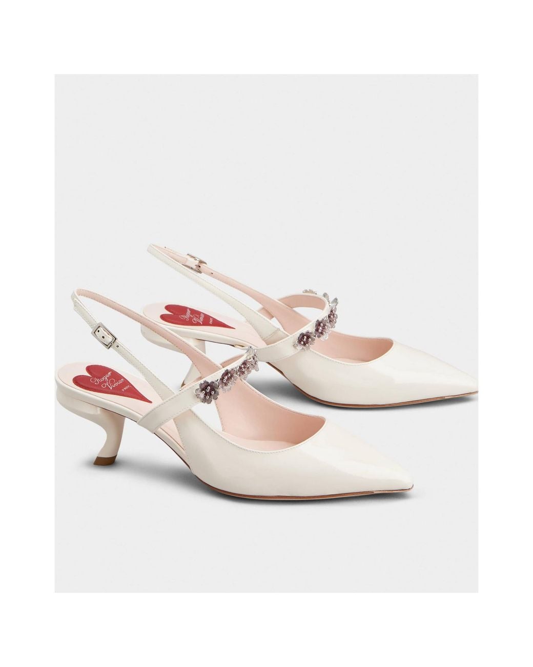 Roger Vivier White Virgule Flower Slingback Pumps