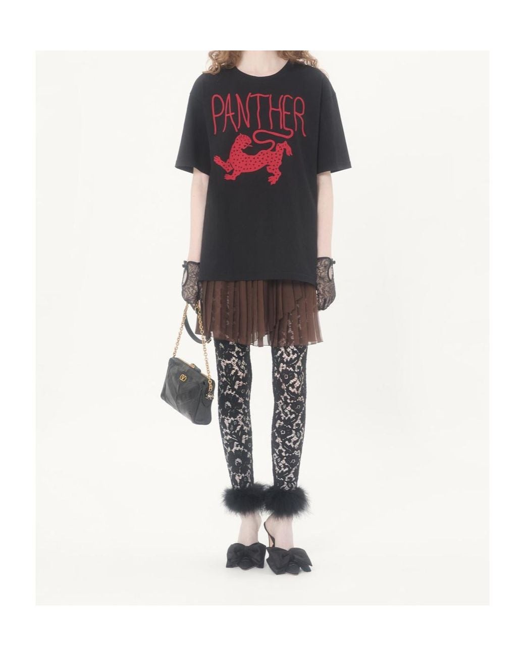 Valentino Black Lace Leggings With Feathers