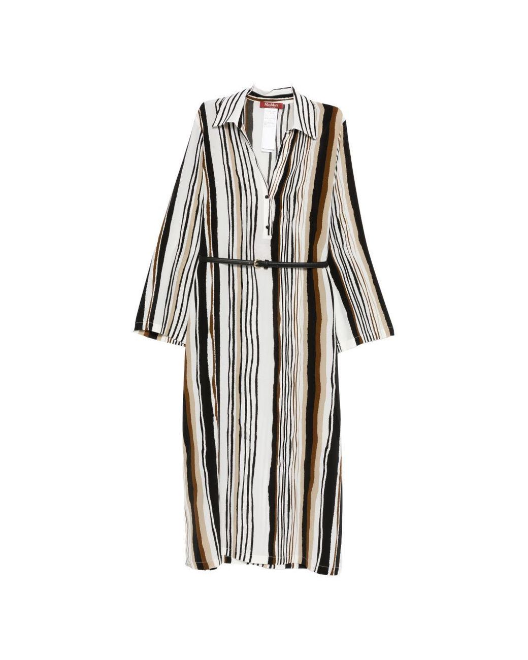 Max Mara White Striped Silk Long Dress