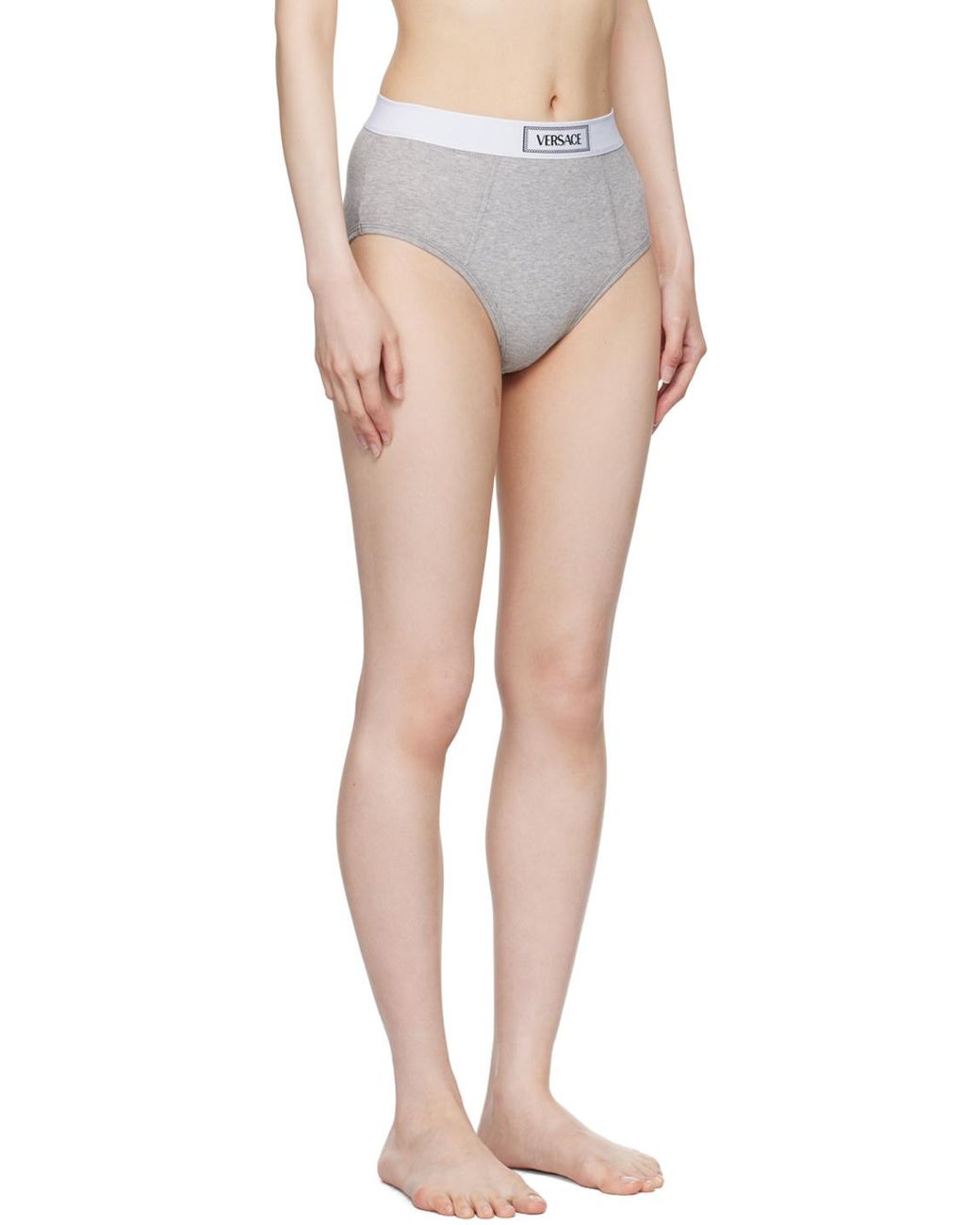 Versace Gray Ribbed Briefs With '90S Logo