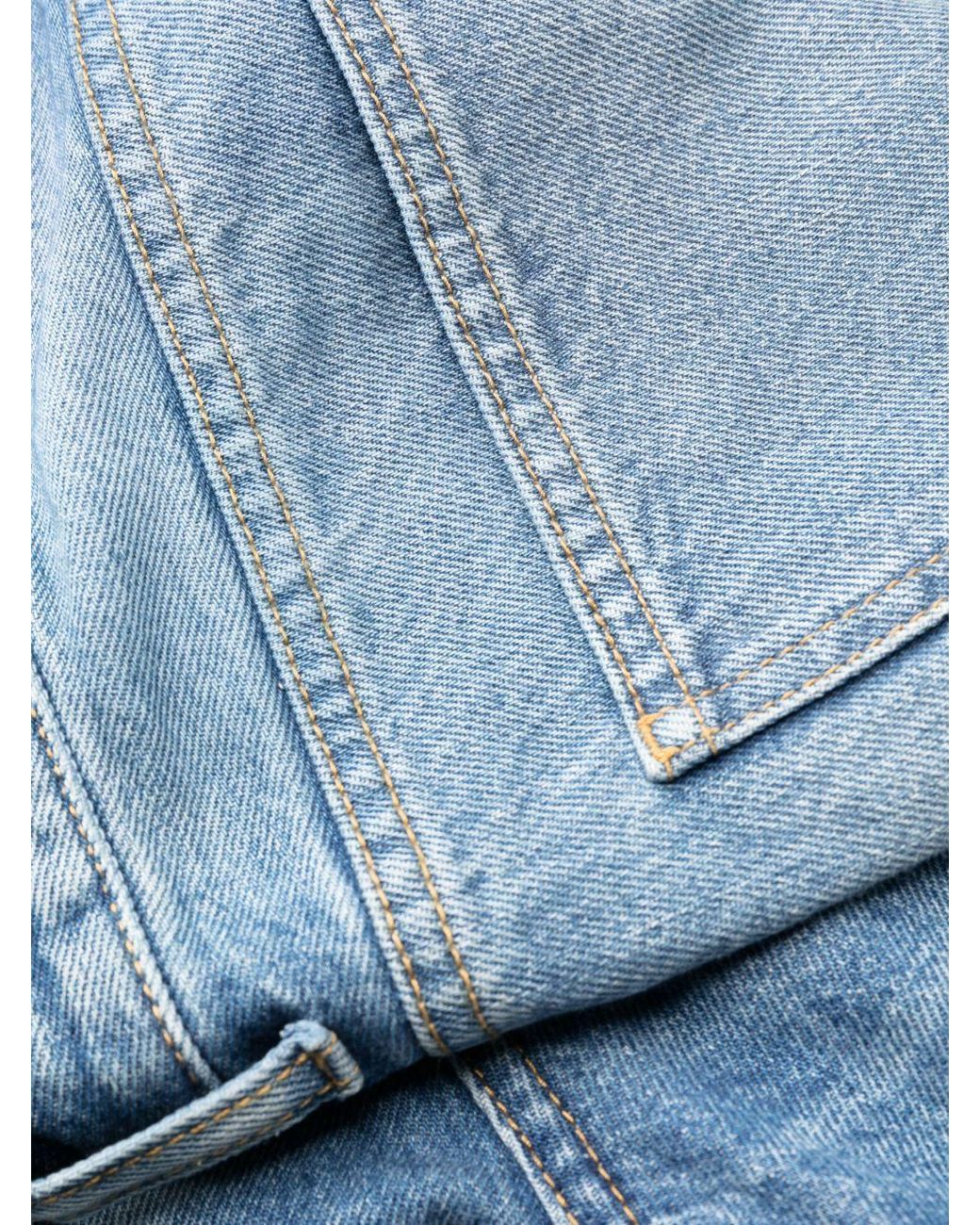 Saint Laurent Blue Button Detailed Straight Leg Jeans for men