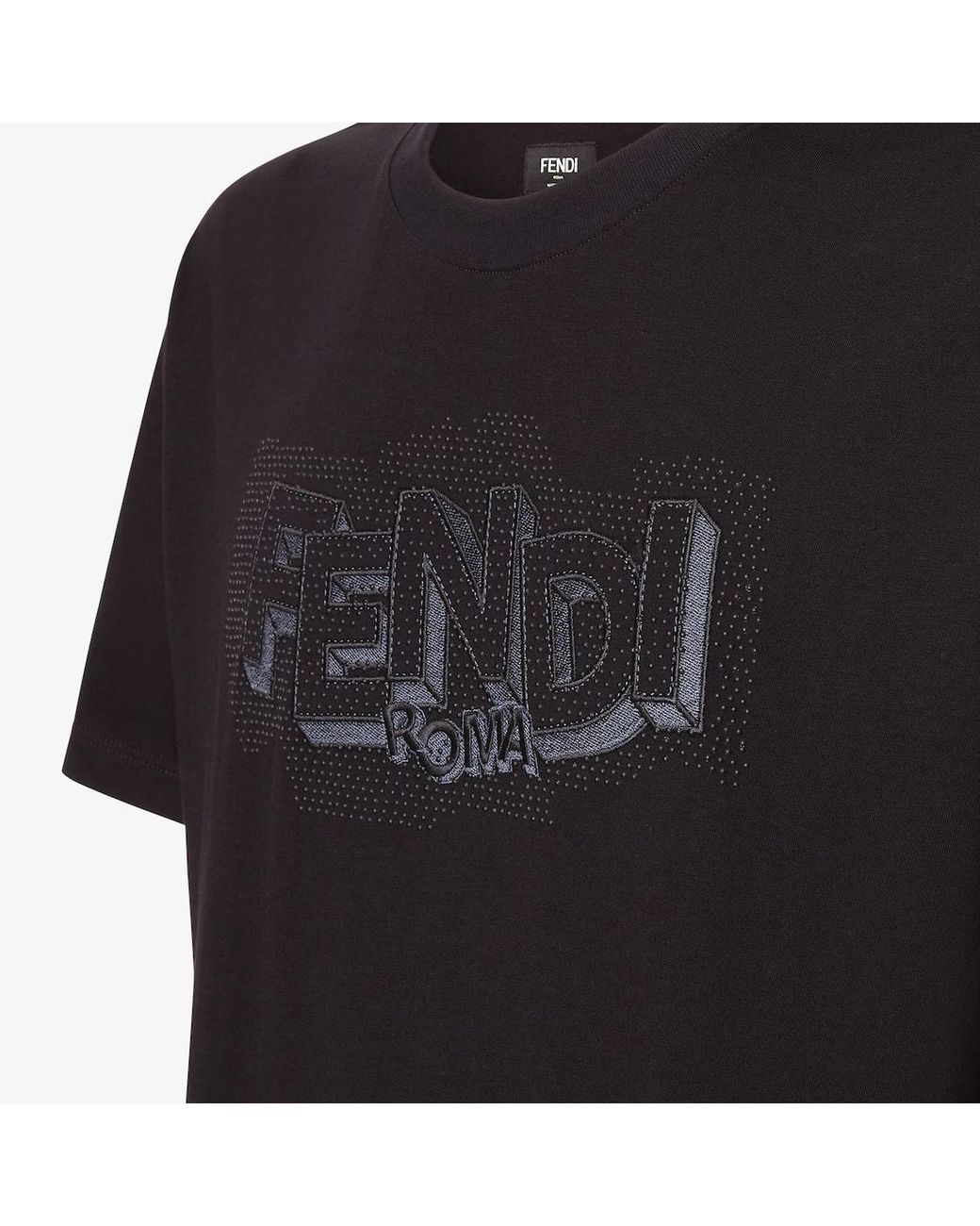 Fendi Black Pop Pois Motif Embroidered Crewneck T-Shirt for men