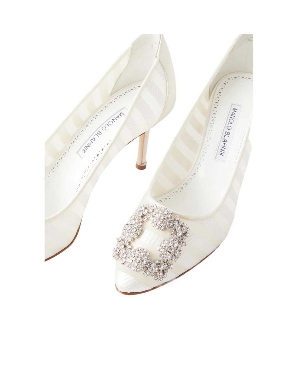 Manolo Blahnik White Crystal Embellished Heeled Pumps