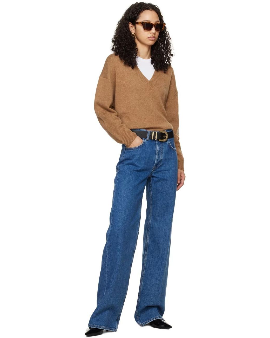 Anine Bing Blue Lee V-Neck Cashmere Jumper