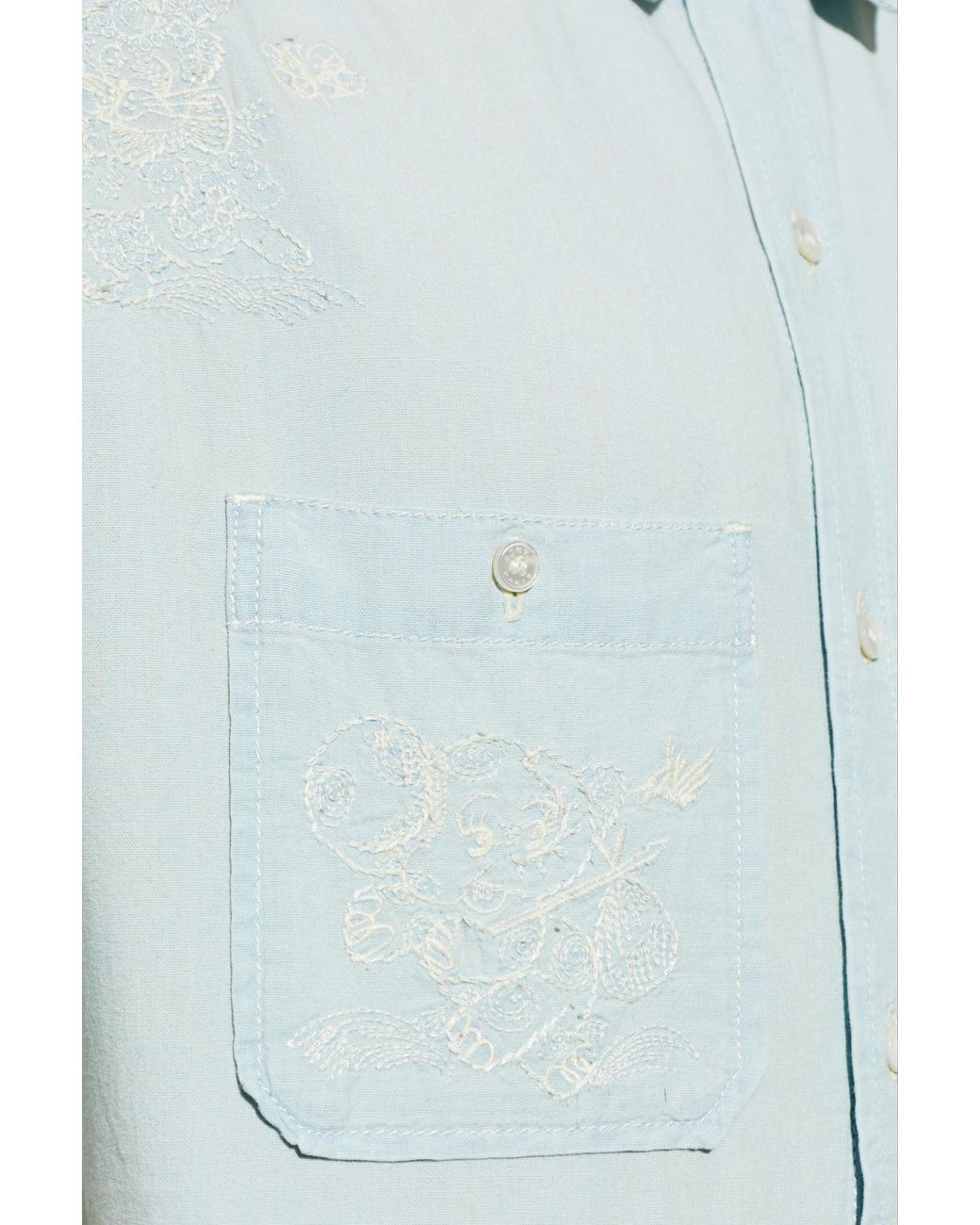 KENZO Blue Embroidered Button-Up Shirt for men