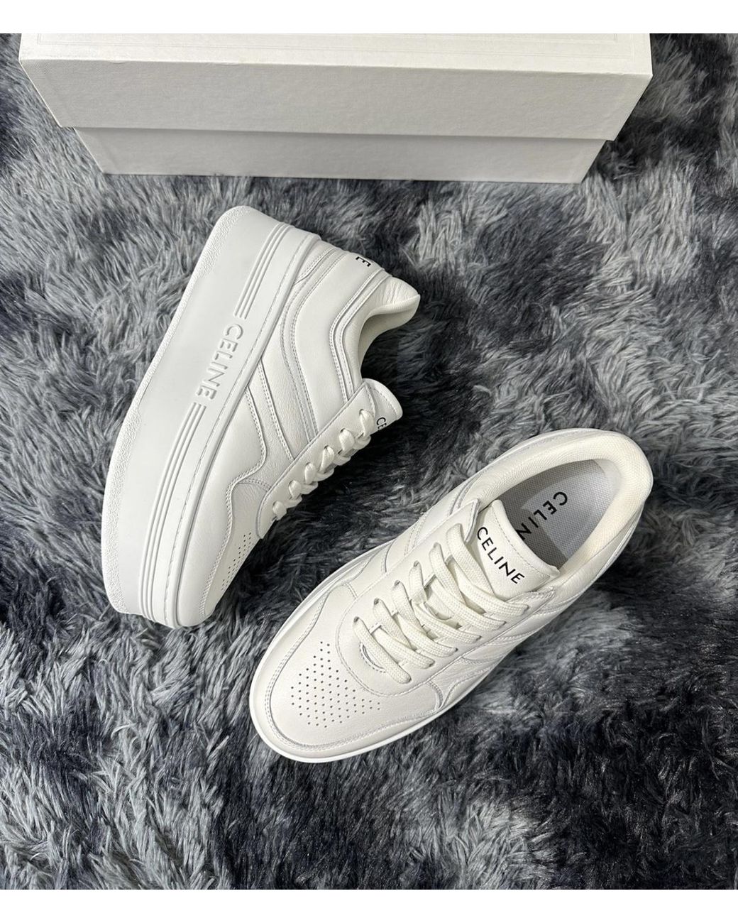 Céline White Block Sneakers With Wedge Outsole