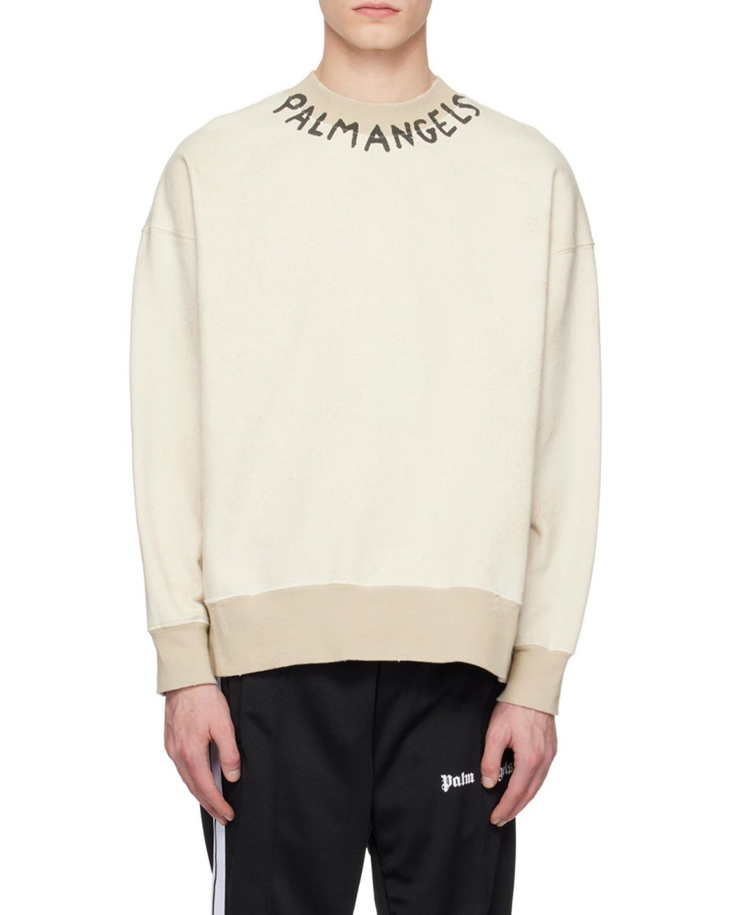 Palm Angels Gray Logo Printed Crewneck Sweatshirt for men