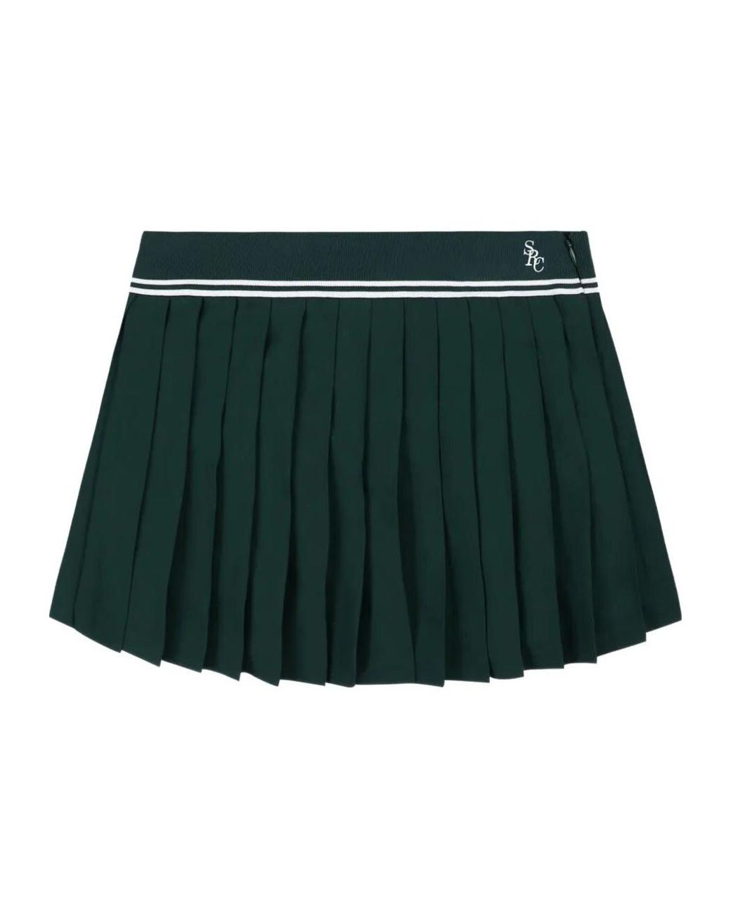 Sporty & Rich Green Pleated Logo-Embroidery Mini Skirt