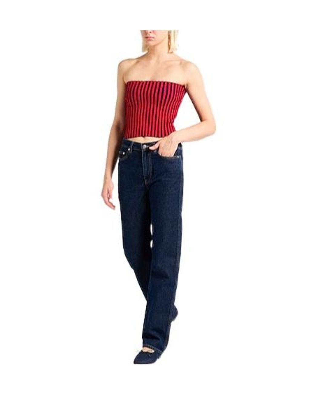 Tory Burch Red Two-Tone Knit Tube Top