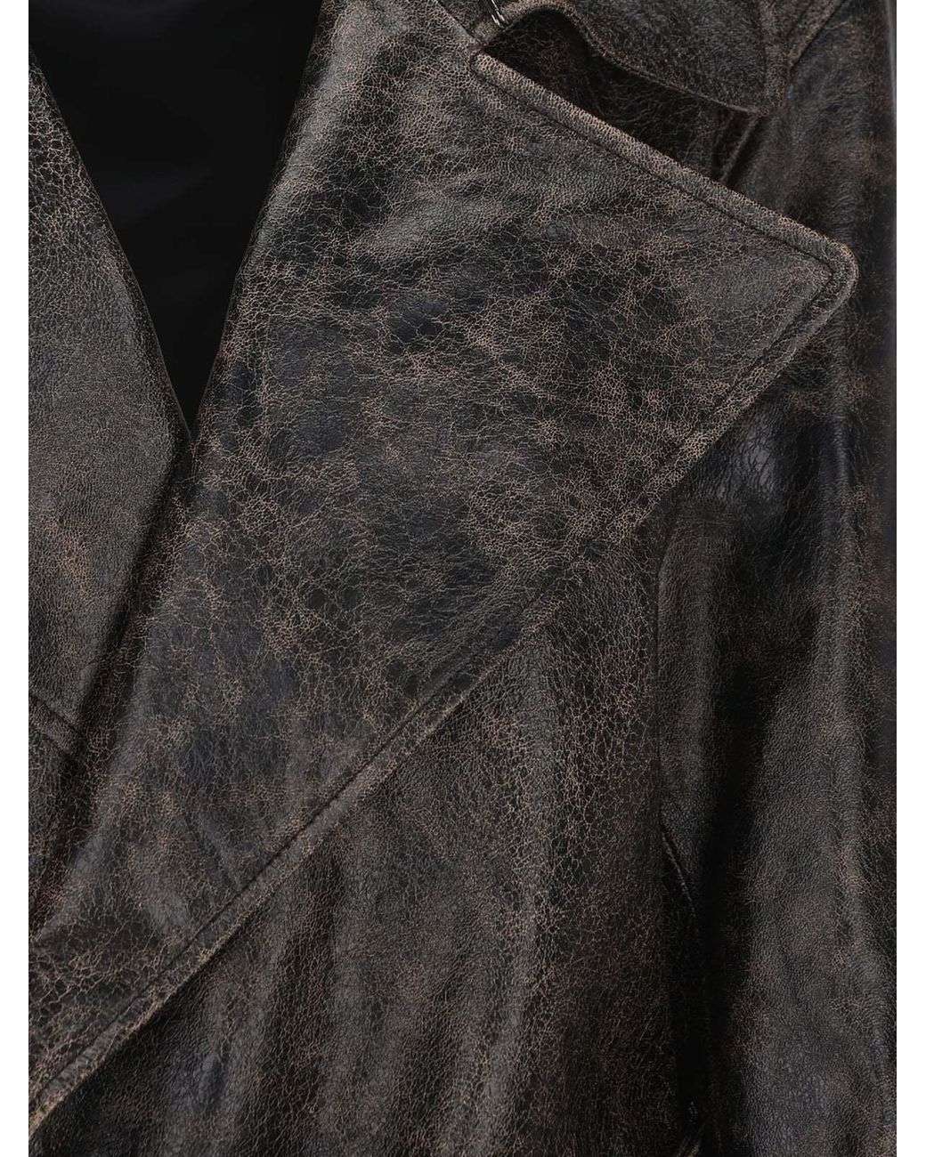 Fendi Gray Crackled Belted Leather Trench Coat for men