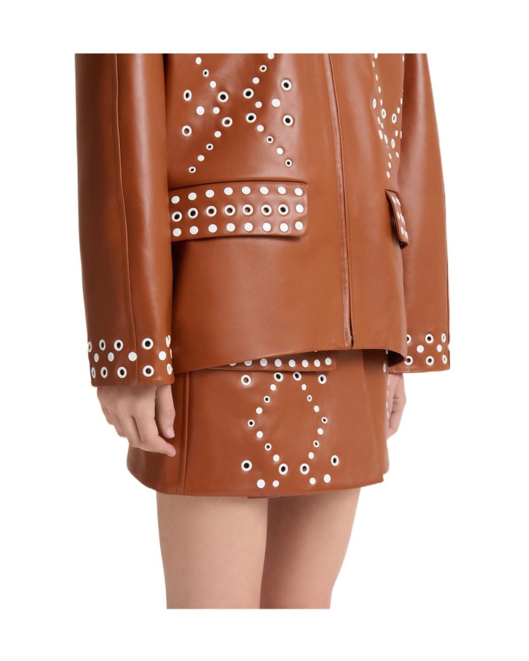 Marni Brown Leather Mini Skirt With Studs
