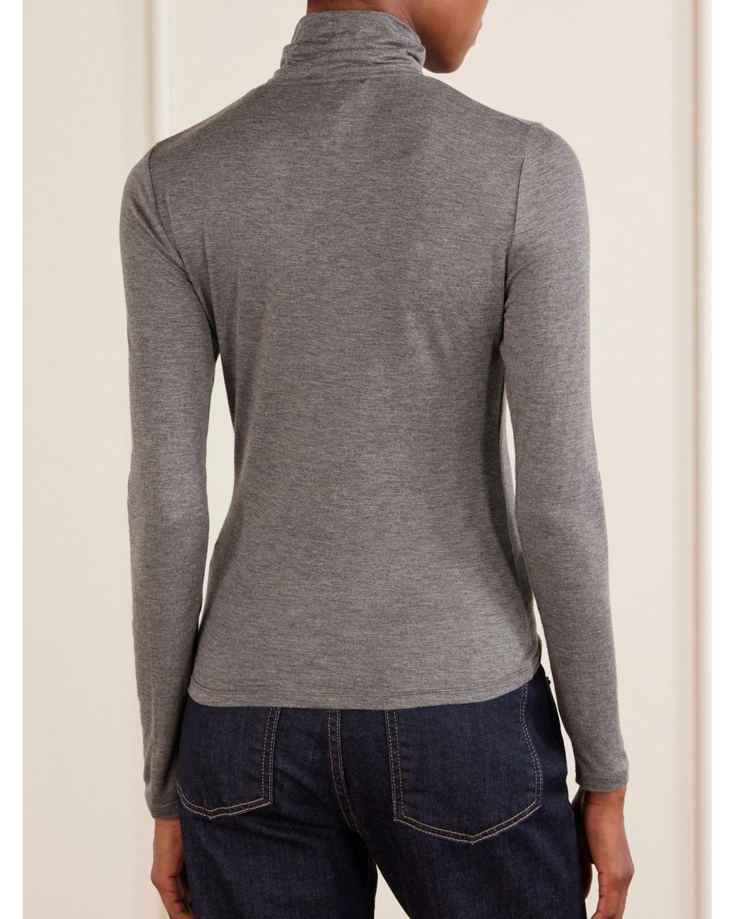Nili Lotan Gray Stretch-Jersey Turtleneck Top