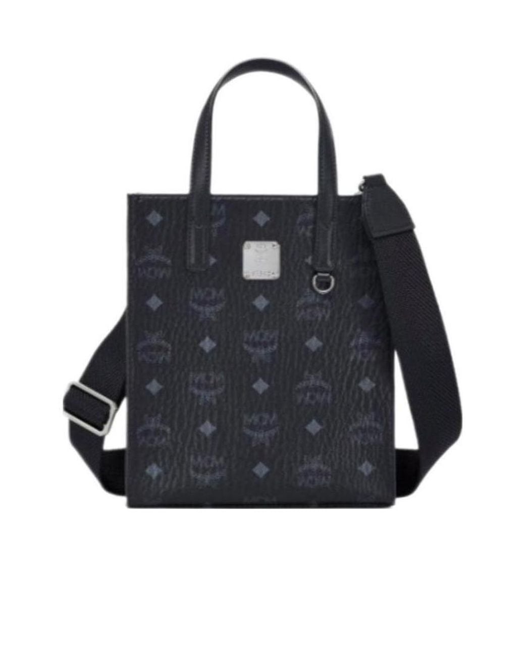 MCM Black All-Over Logo Printed Mini Tote Bag
