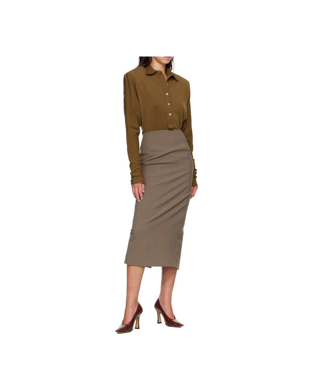 Mugler Brown Bat-Sleeve Polo Bodysuit
