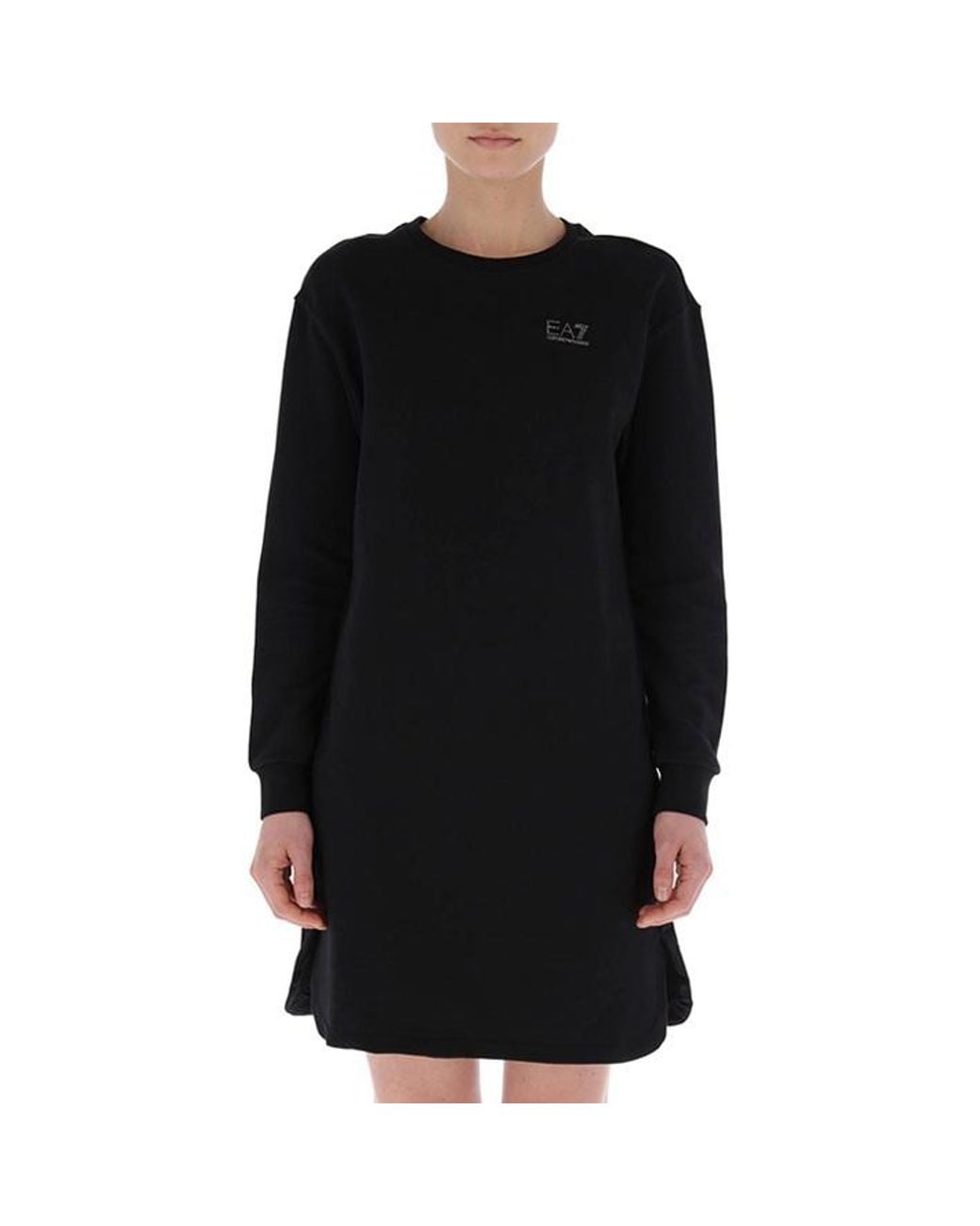 EA7 Black Round Neck Long-Sleeved Dress