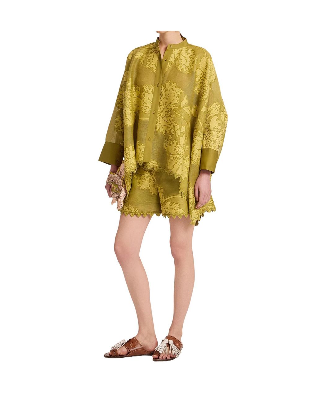 LaDoubleJ Green Good Butt Jacquard Lace-Trimmed Shorts