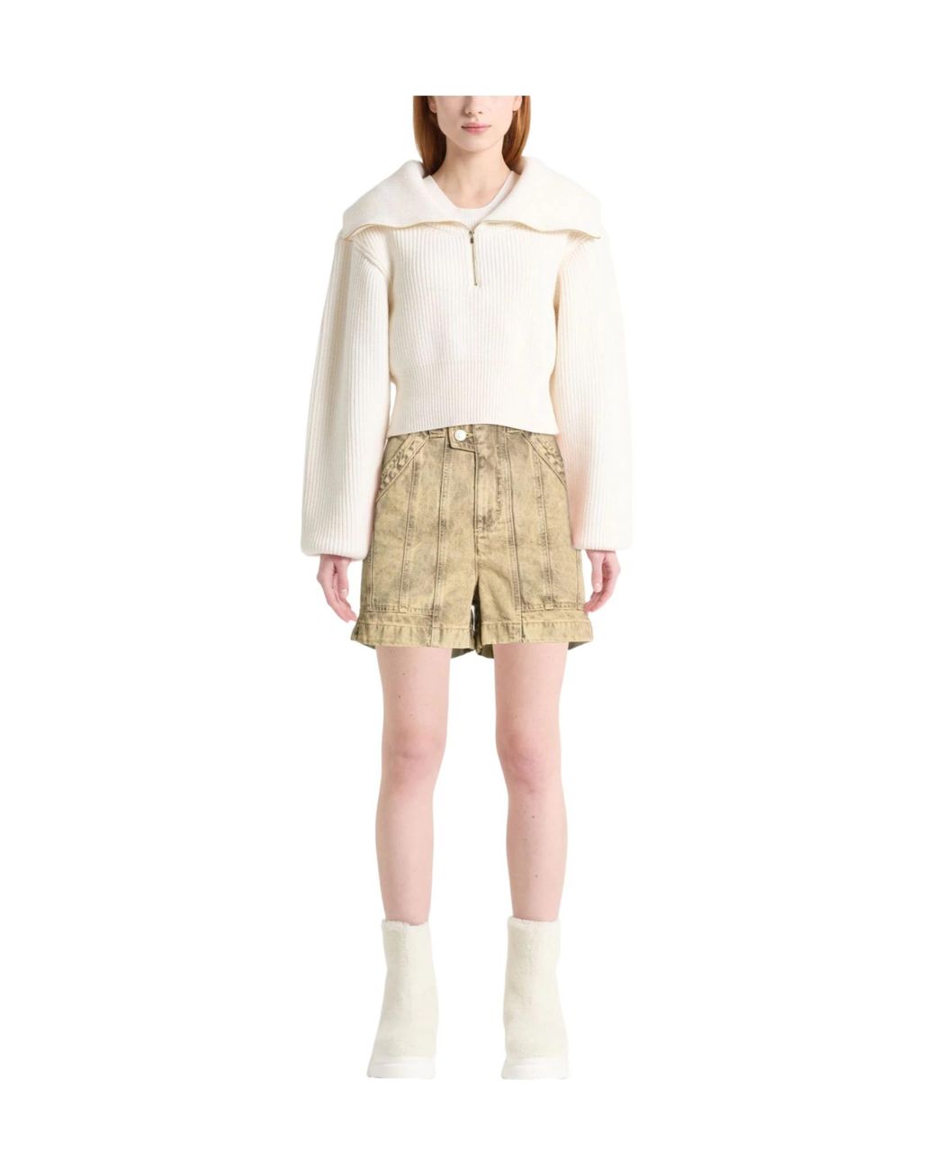 Isabel Marant Natural High-Waisted Denim Shorts