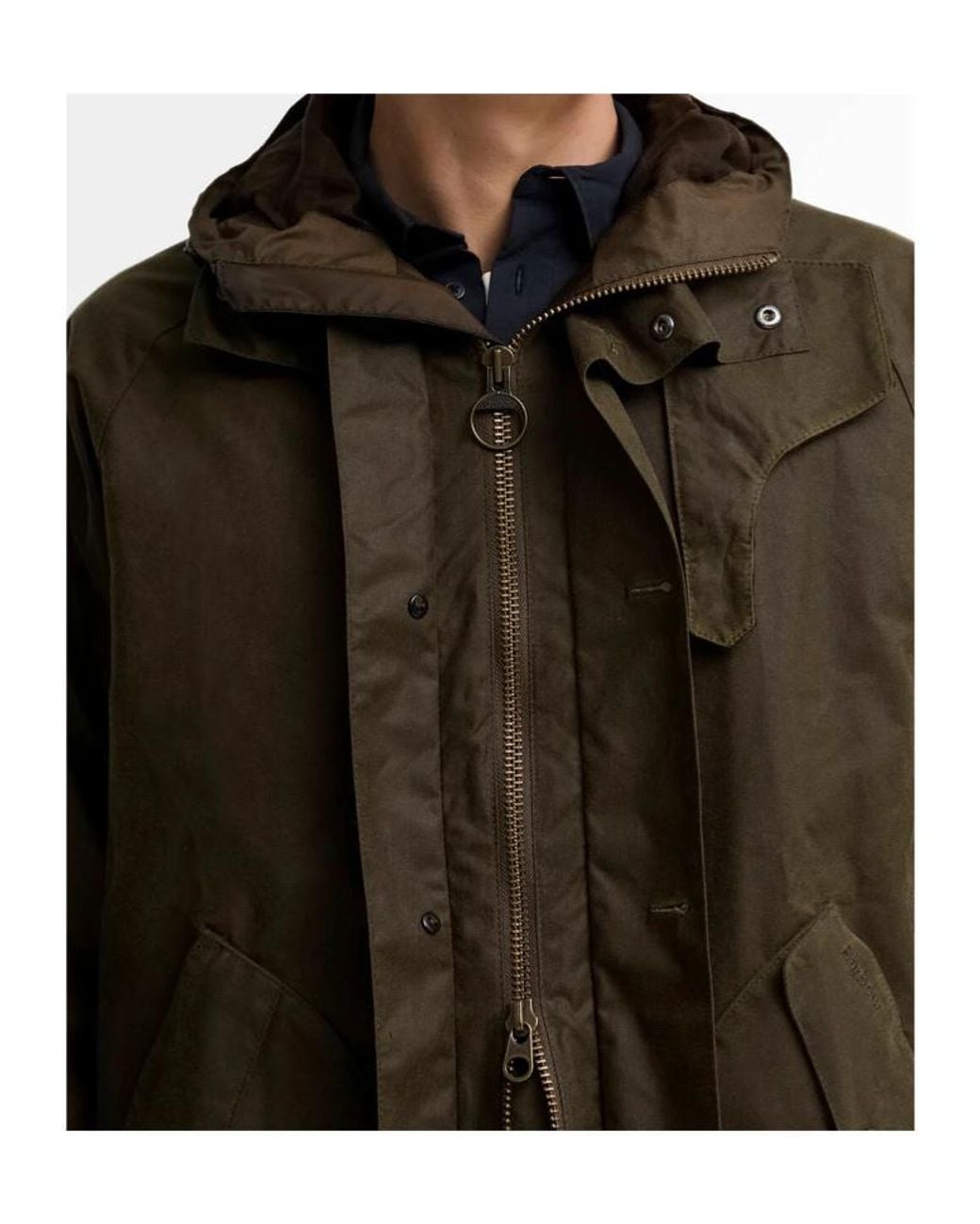 Barbour Brown Hooded Button-Fastening Waxed Coat for men
