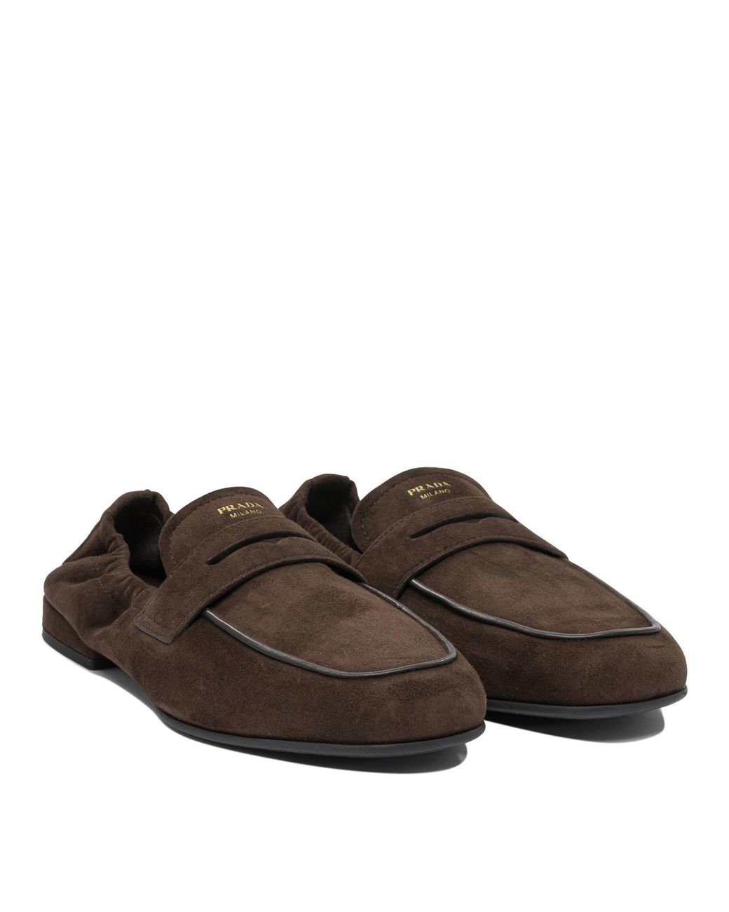 Prada Brown Logo Printed Slip-On Loafers