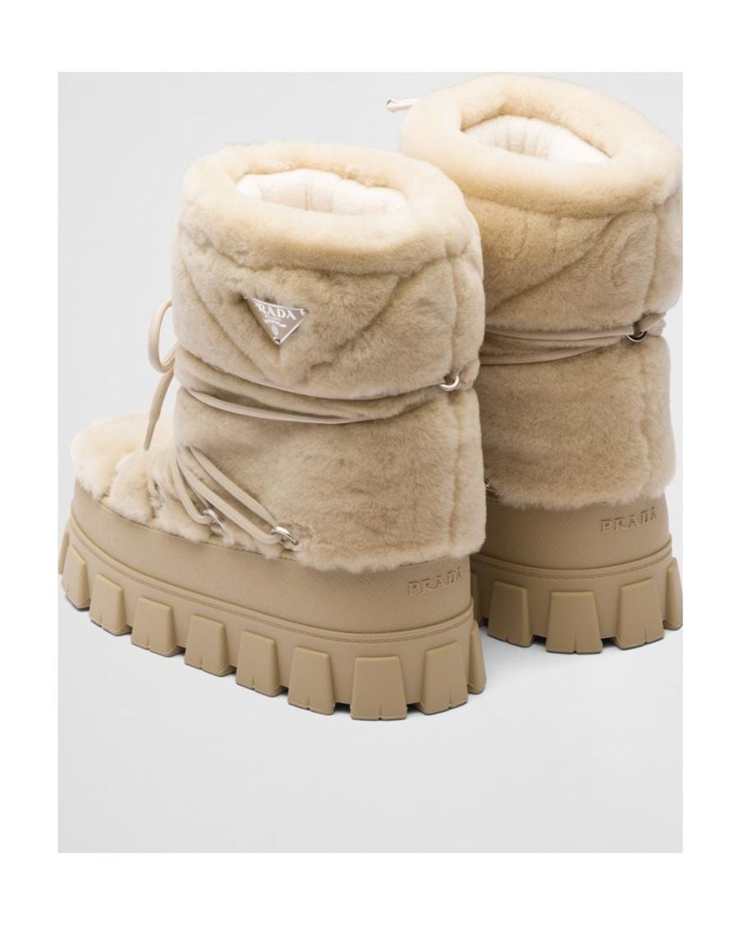 Prada Natural Logo Plaque Chunky Ankle Boots