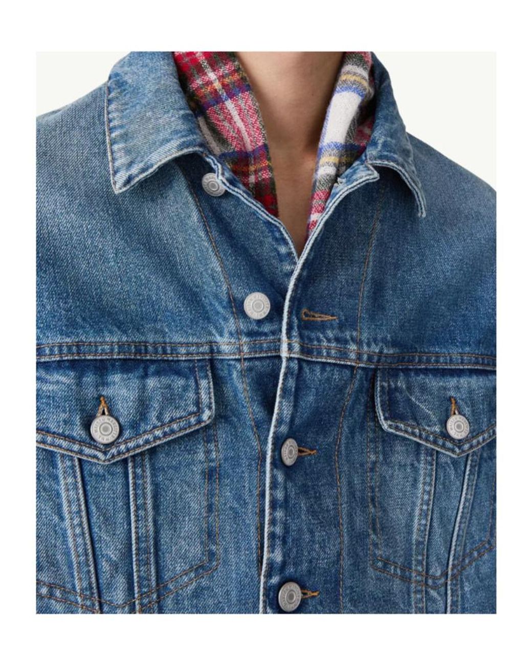 MM6 by Maison Margiela Blue Checked Collar Denim Jacket for men