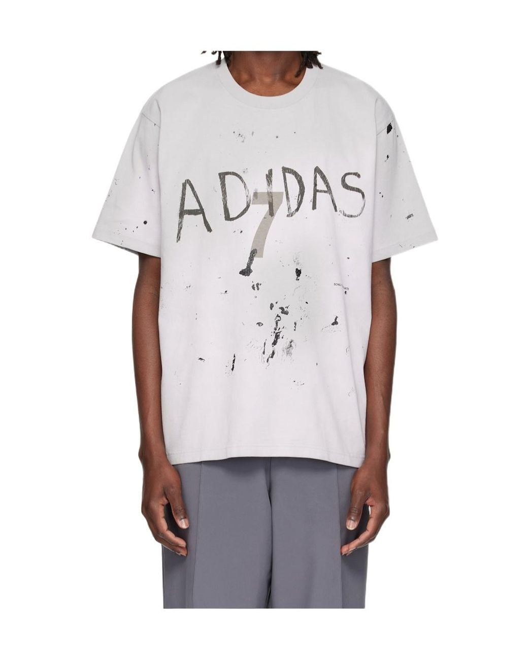 Song For The Mute White X Adidas 007 Logo-Print Paint-Splatter T-Shirt for men