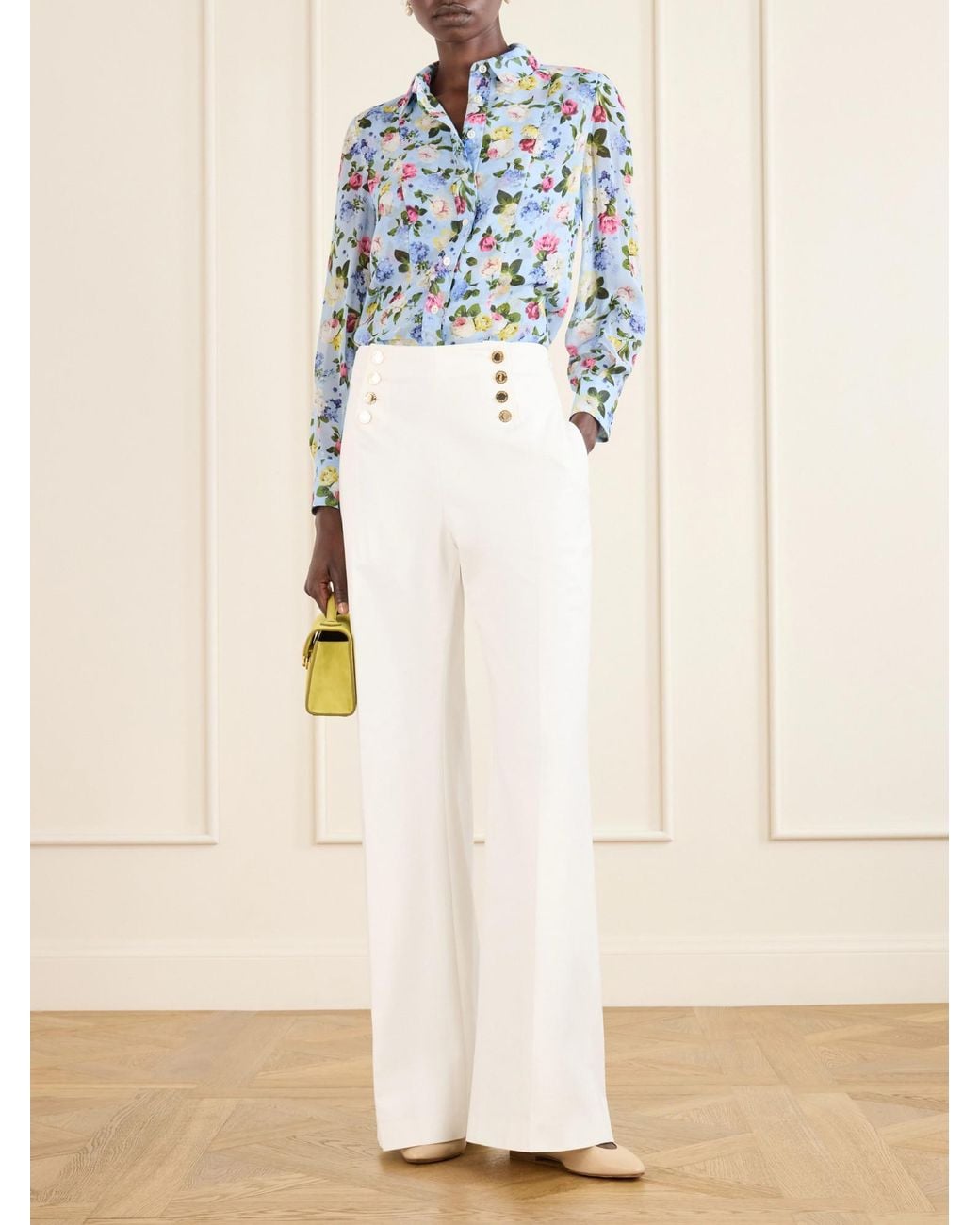 Carolina Herrera Blue Floral-Print Silk-Chiiffon Blouse