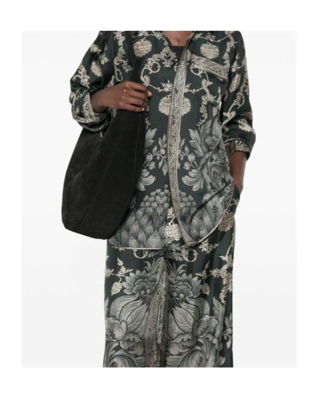 Pierre Louis Mascia Gray Floral-Print Silk Shirt