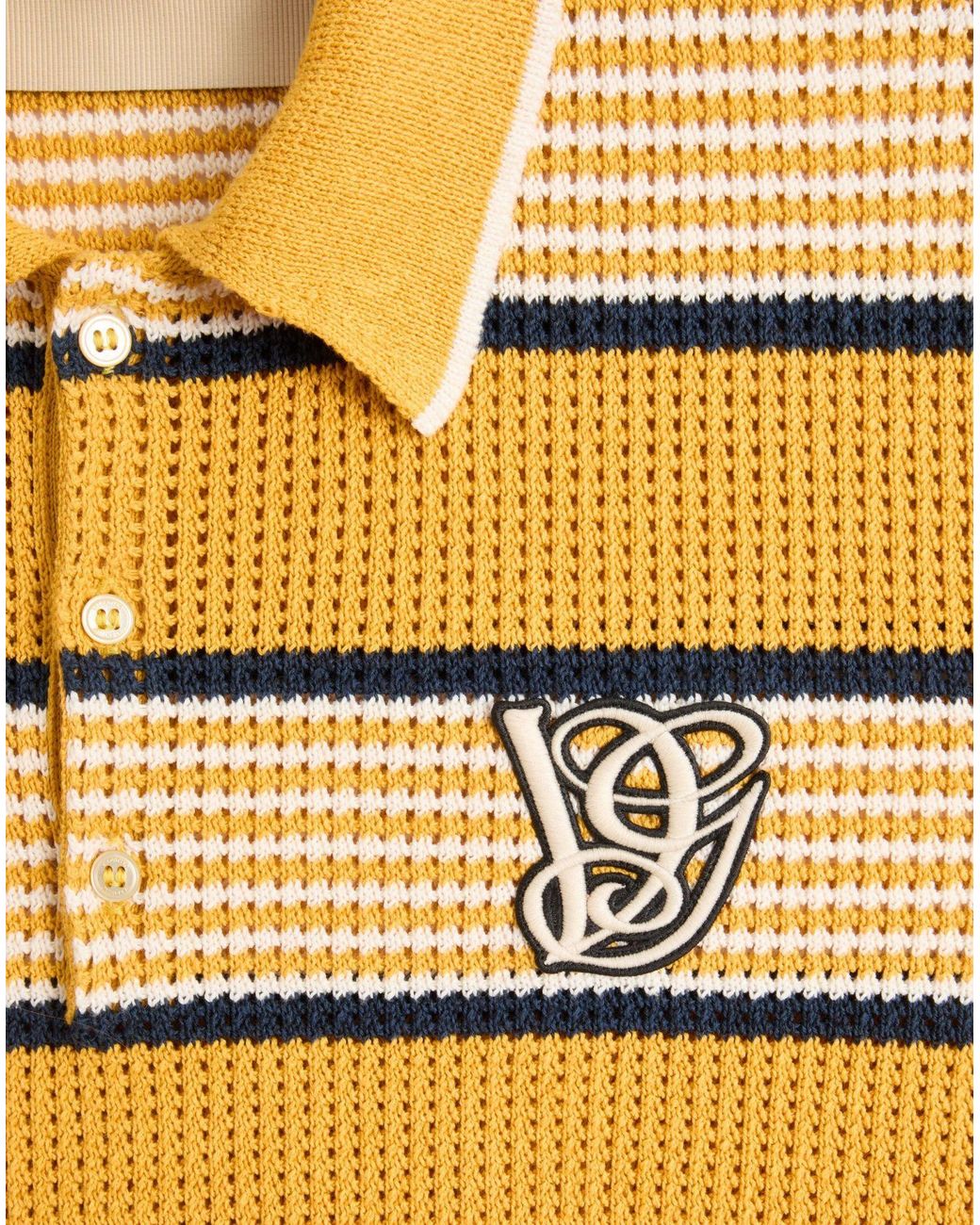Valentino Yellow Long-Sleeved Linen And Cotton Polo Shirt With Vg Patch for men