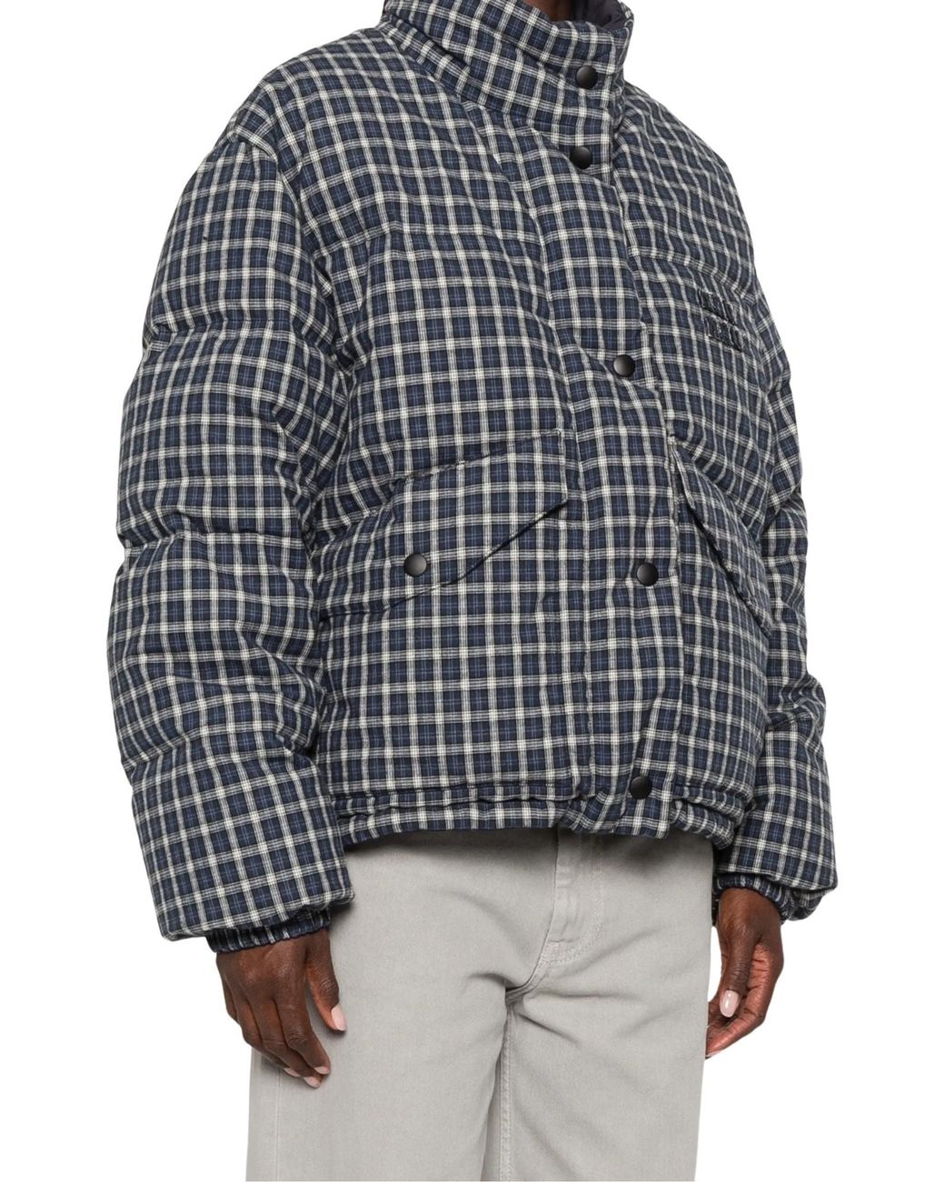 Miu Miu Gray Reversible Flannel Down Jacket