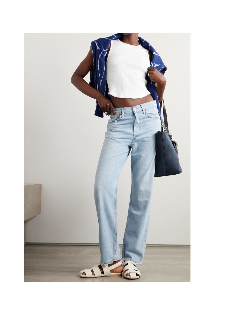 Agolde White Nova Ribbed Stretch Blend Short Tank Vest