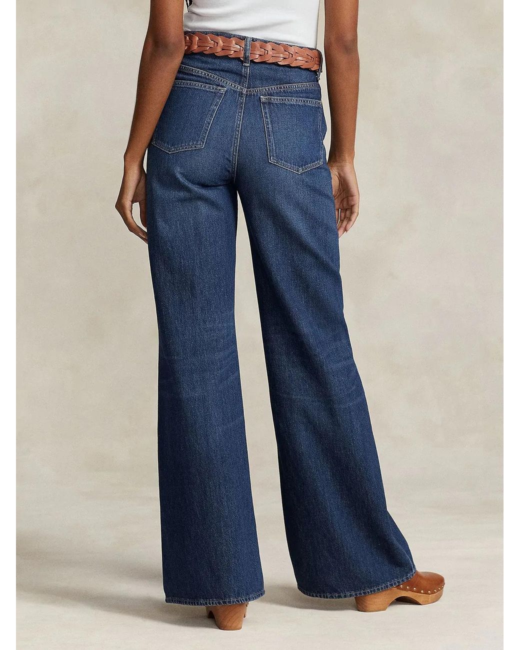 Polo Ralph Lauren Blue Whiskered-Effect Wide-Leg Jeans