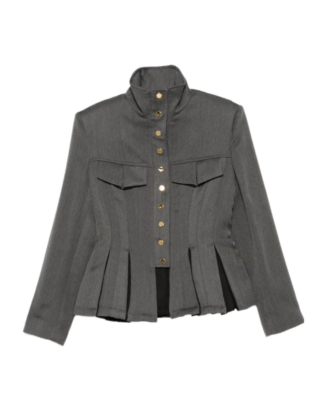 Elisabetta Franchi Gray Peplum-Hem High-Neck Fitted Jacket