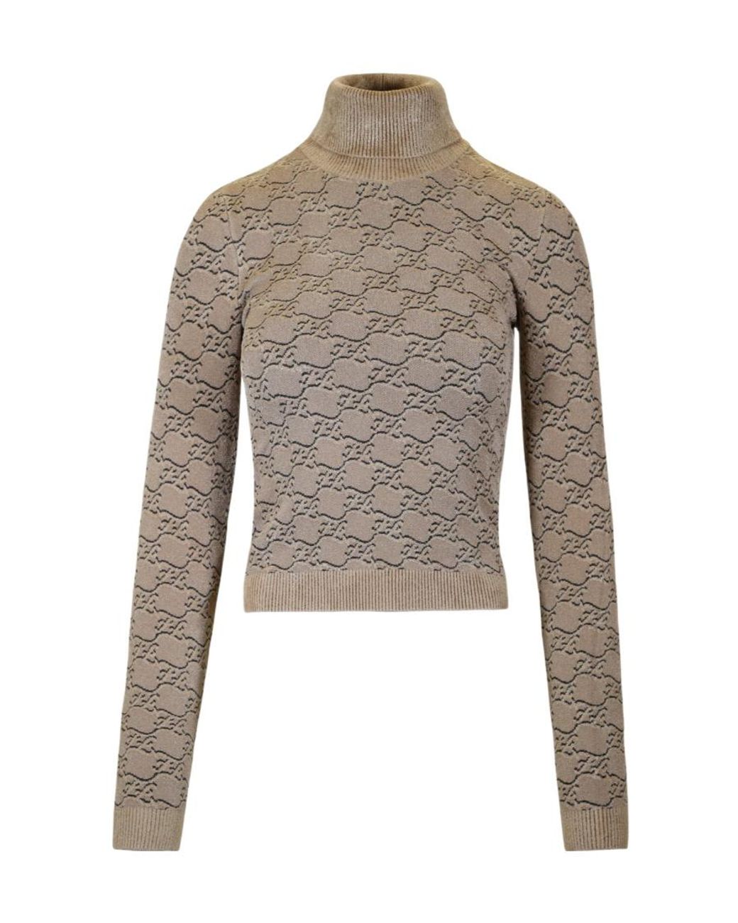 Fendi Gray High-Necked Ff Karligraphy Pattern Pullover
