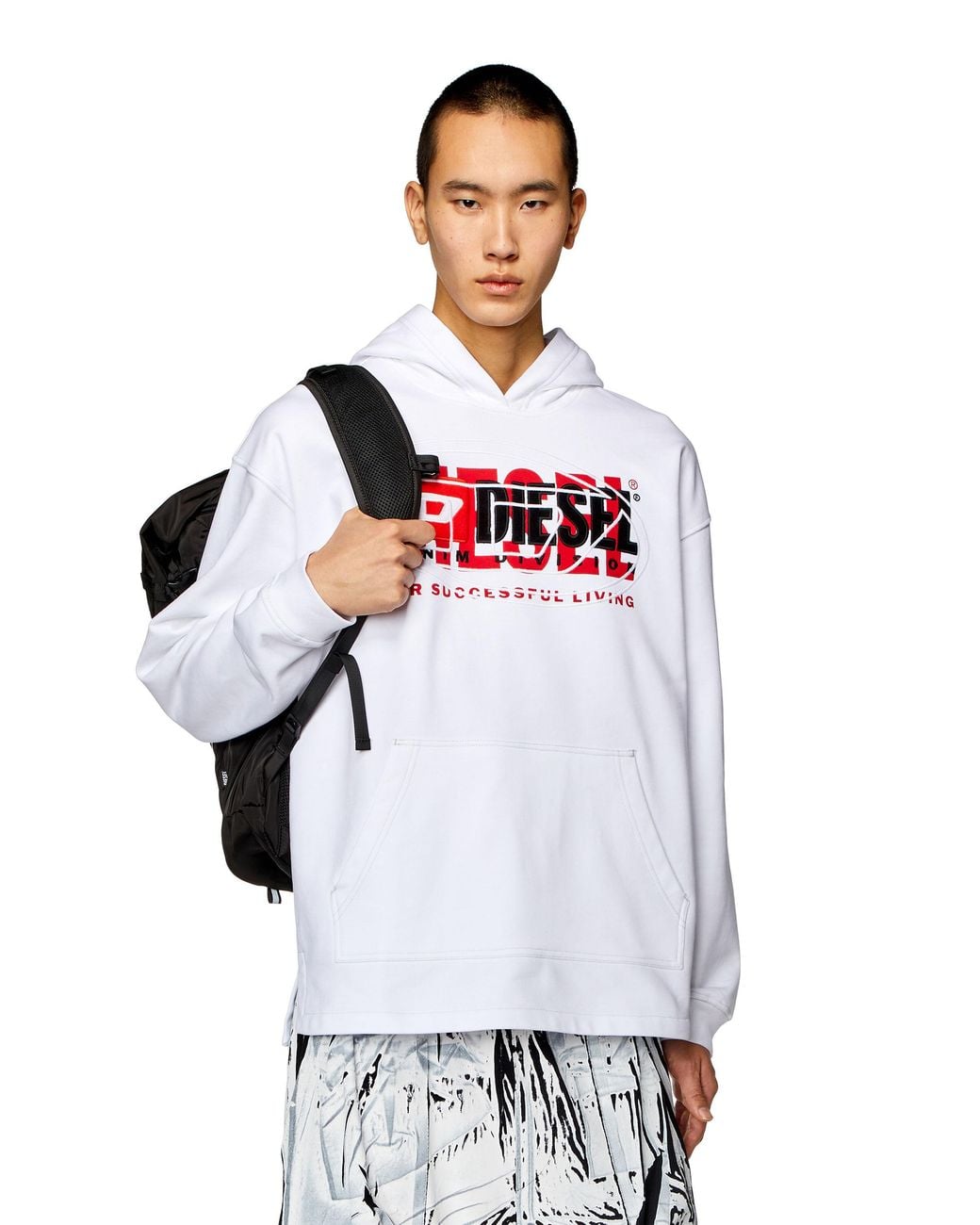 DIESEL White S-Baxt-Hood Layered Logo Hoodie for men