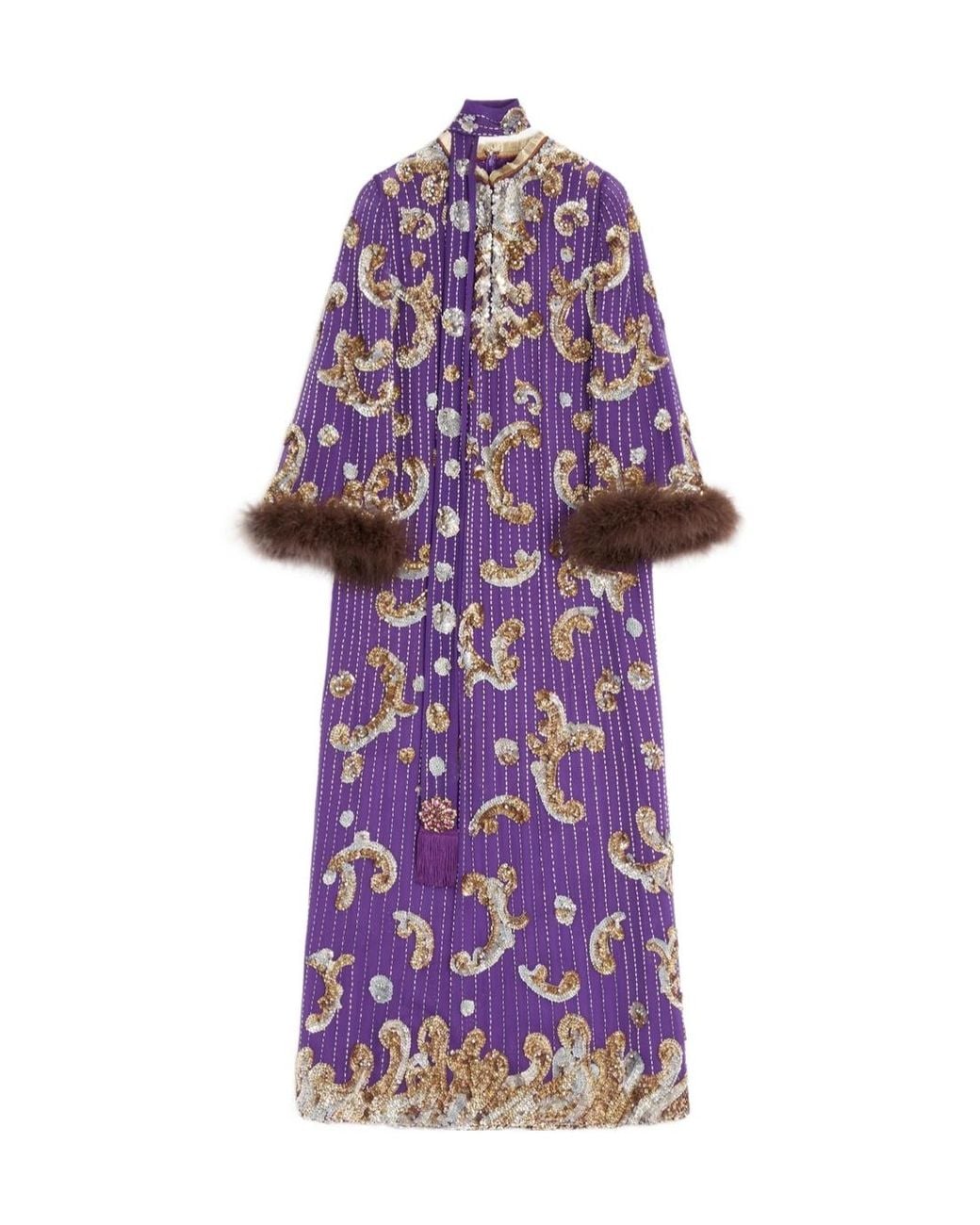 Valentino Purple Embroidered Chiffon Dress With Feathers