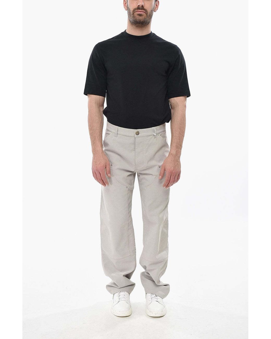Ferragamo Gray Logo Button Pants for men