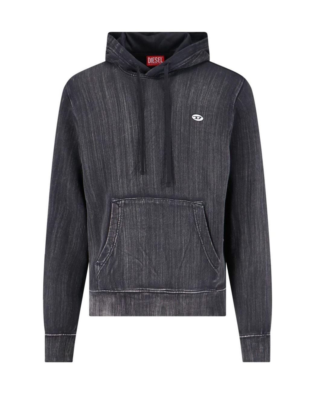 DIESEL Gray Logo Patch Drawstring Hoodie for men