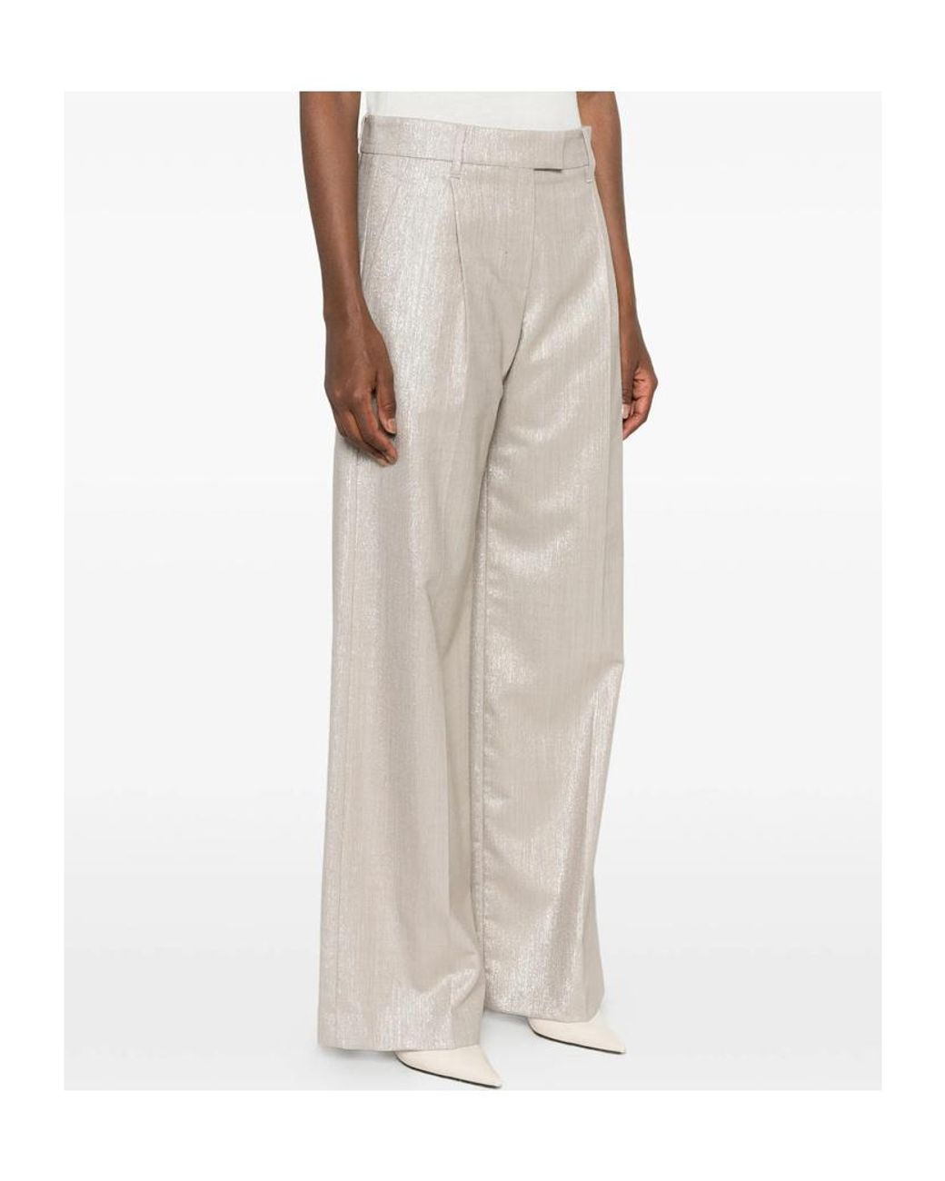 Brunello Cucinelli White Shimmer-Effect Pleated Trousers